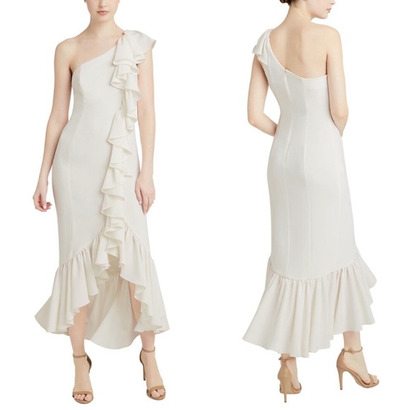 Cinq à Sept Jovette Ivory One-Shoulder Ruffle Gown Size 2 Formal Evening - Picture 1 of 16